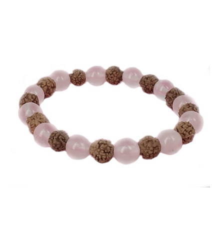 bracelet rudraksha et perles quartz rose